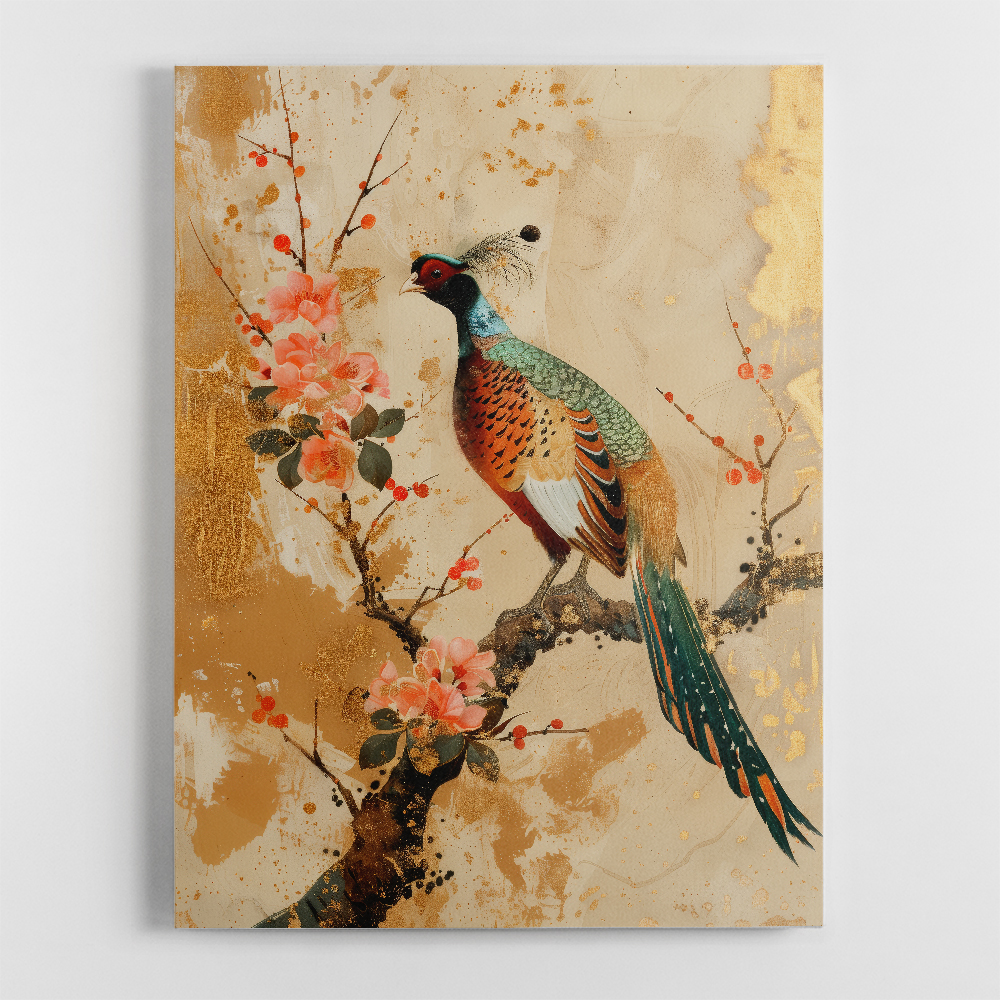 Japanese Green Pheasant 2 Japandi Style Wall Art